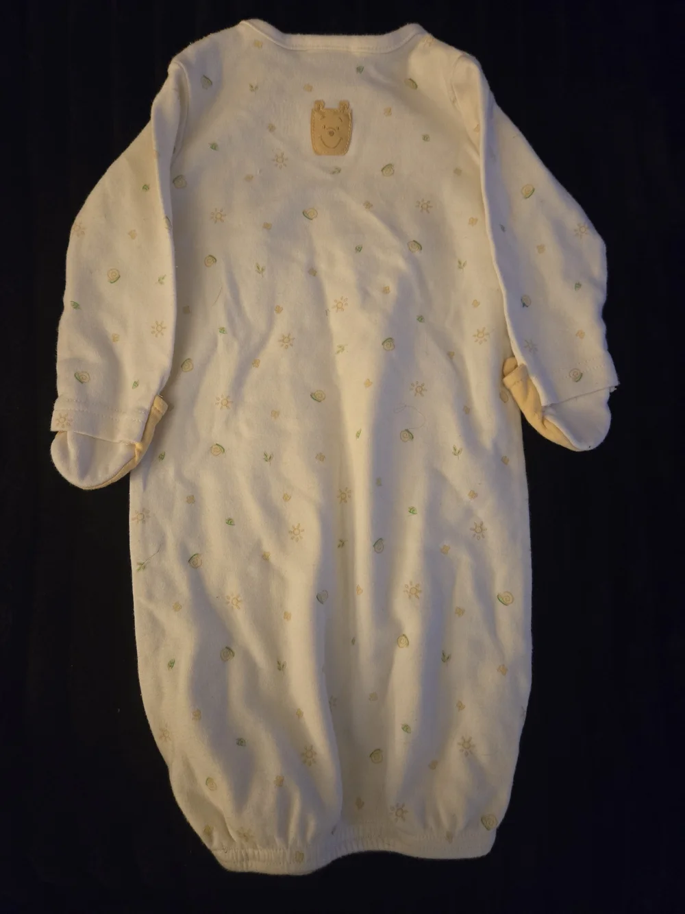 Disney Winnie the Pooh Infant Sleep Gown Sack Cream Yellow Mittens 0-3M EUC